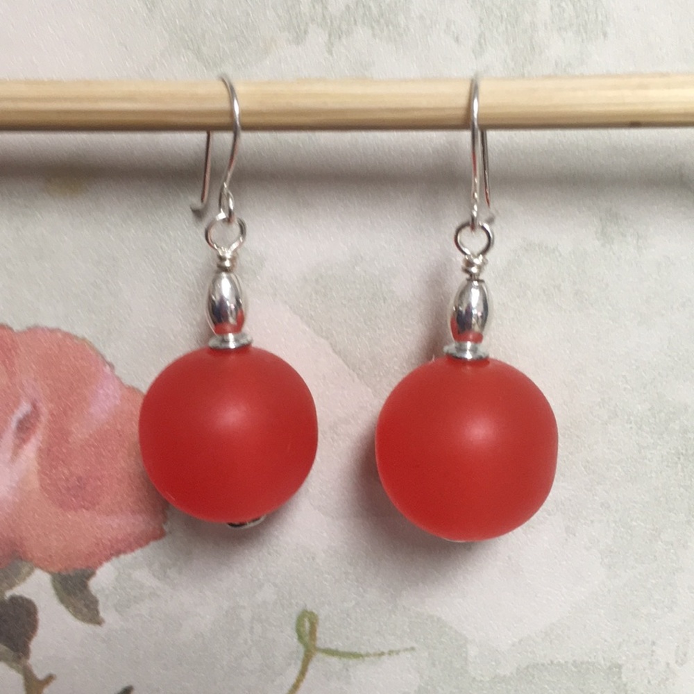 Retro look Sterling silver ear wires orange ear